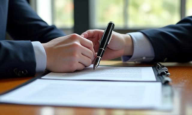 Due professionisti firmano un contratto legale in ufficio